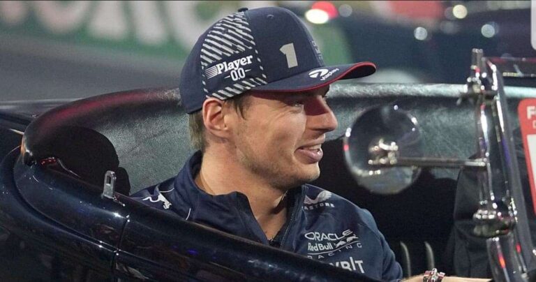 Max Verstappen greets F1 stewards after being penalized by F1 stewards at the Las Vegas Grand Prix